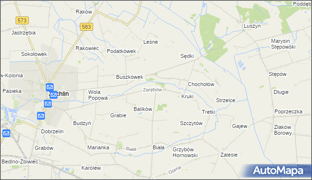 mapa Zarębów gmina Żychlin, Zarębów gmina Żychlin na mapie Targeo