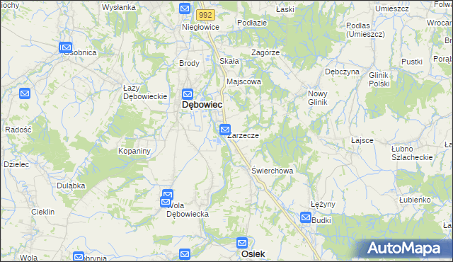 mapa Zarzecze gmina Dębowiec, Zarzecze gmina Dębowiec na mapie Targeo
