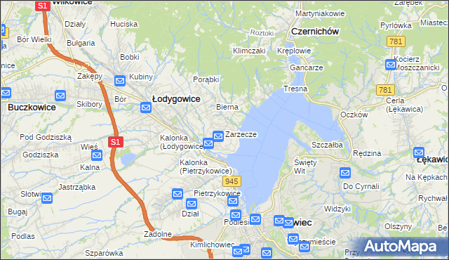 mapa Zarzecze gmina Łodygowice, Zarzecze gmina Łodygowice na mapie Targeo