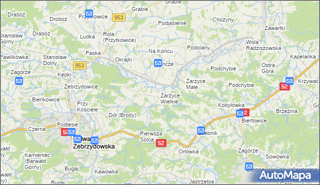mapa Zarzyce Wielkie, Zarzyce Wielkie na mapie Targeo