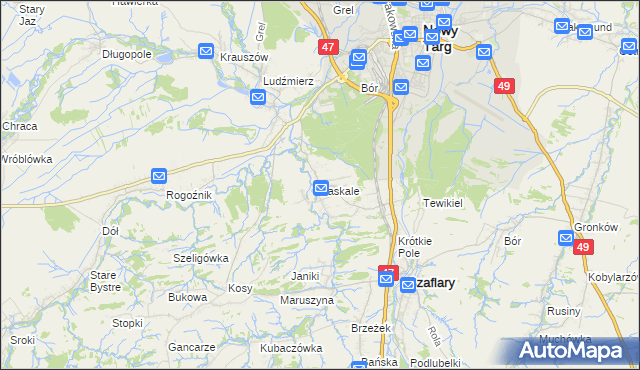 mapa Zaskale gmina Szaflary, Zaskale gmina Szaflary na mapie Targeo