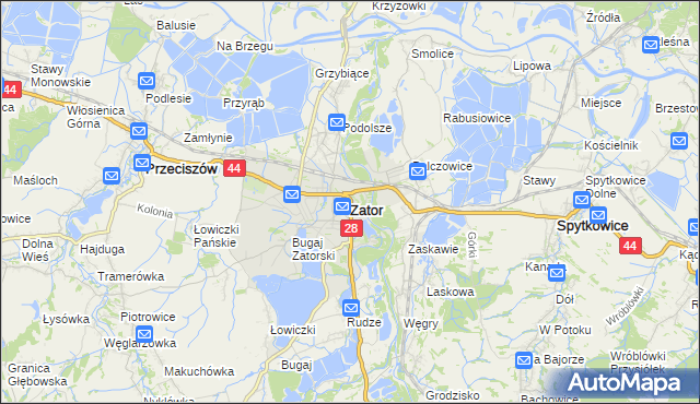 mapa Zator powiat oświęcimski, Zator powiat oświęcimski na mapie Targeo