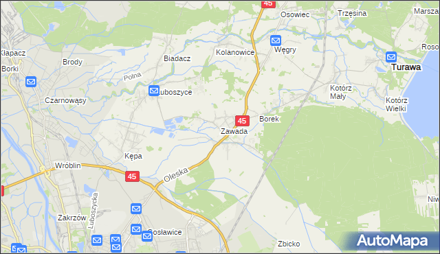 mapa Zawada gmina Turawa, Zawada gmina Turawa na mapie Targeo