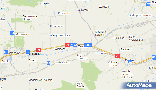 mapa Zawada gmina Zamość, Zawada gmina Zamość na mapie Targeo