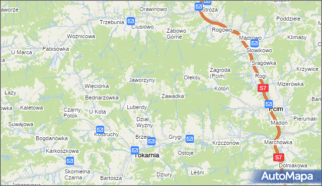 mapa Zawadka gmina Tokarnia, Zawadka gmina Tokarnia na mapie Targeo