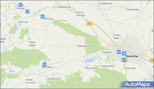 mapa Zawidowice gmina Bierutów, Zawidowice gmina Bierutów na mapie Targeo
