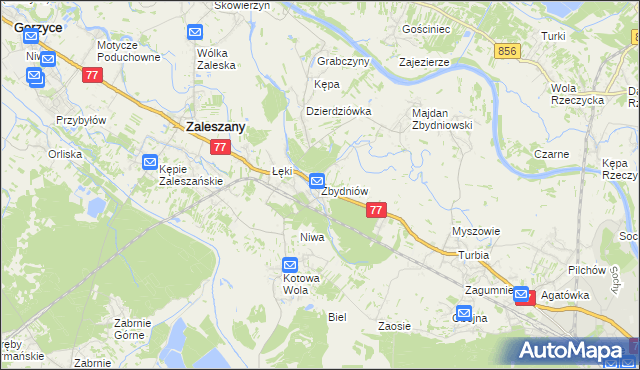 mapa Zbydniów gmina Zaleszany, Zbydniów gmina Zaleszany na mapie Targeo