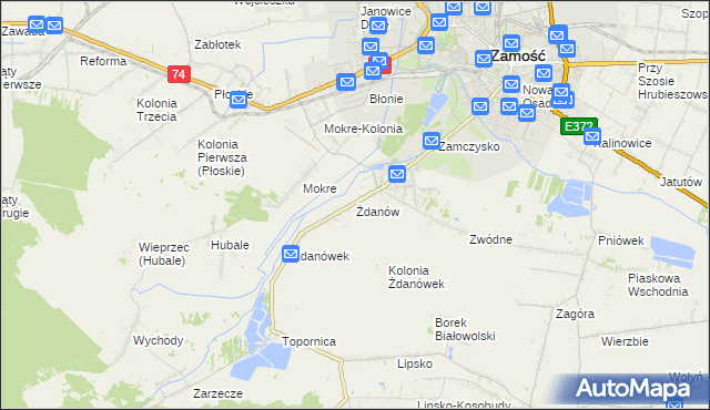 mapa Żdanów gmina Zamość, Żdanów gmina Zamość na mapie Targeo