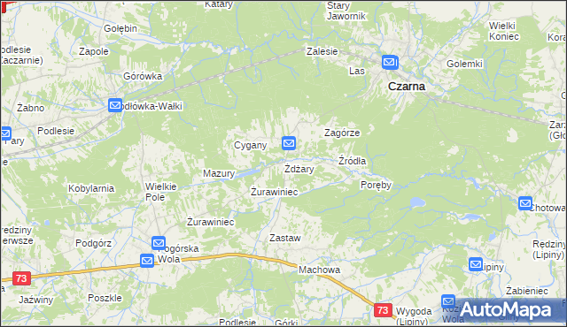mapa Żdżary gmina Czarna, Żdżary gmina Czarna na mapie Targeo