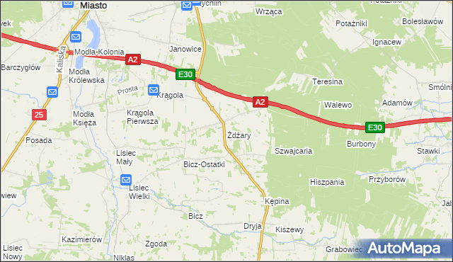 mapa Żdżary gmina Stare Miasto, Żdżary gmina Stare Miasto na mapie Targeo