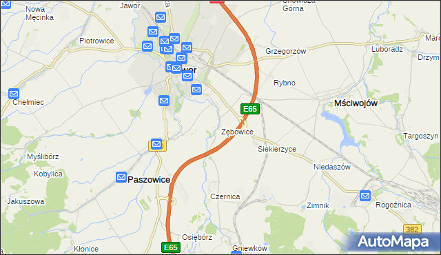 mapa Zębowice gmina Paszowice, Zębowice gmina Paszowice na mapie Targeo