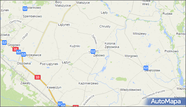 mapa Zębowo gmina Obrowo, Zębowo gmina Obrowo na mapie Targeo