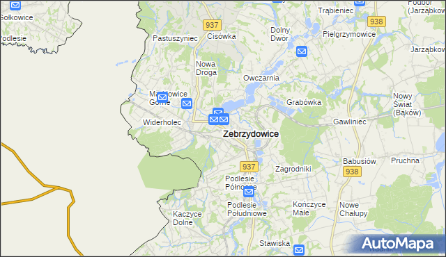 mapa Zebrzydowice powiat cieszyński, Zebrzydowice powiat cieszyński na mapie Targeo