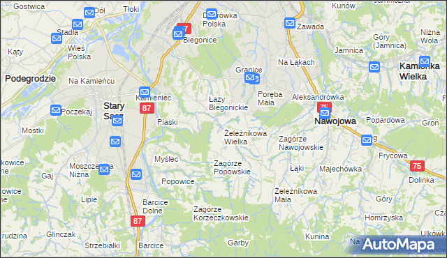 mapa Żeleźnikowa Wielka, Żeleźnikowa Wielka na mapie Targeo