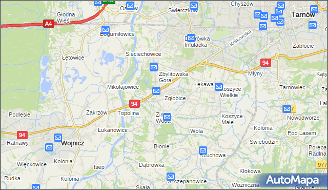 mapa Zgłobice, Zgłobice na mapie Targeo