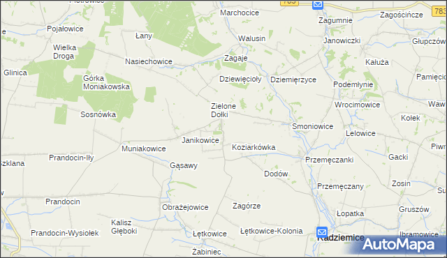mapa Zielenice gmina Radziemice, Zielenice gmina Radziemice na mapie Targeo