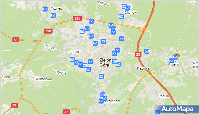 mapa Zielona Góra, Zielona Góra na mapie Targeo