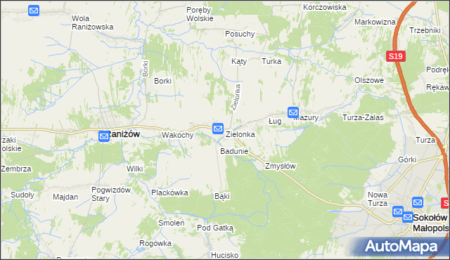 mapa Zielonka gmina Raniżów, Zielonka gmina Raniżów na mapie Targeo