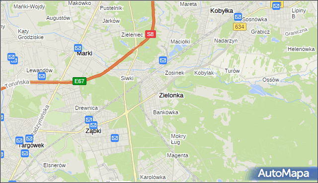 mapa Zielonka powiat wołomiński, Zielonka powiat wołomiński na mapie Targeo