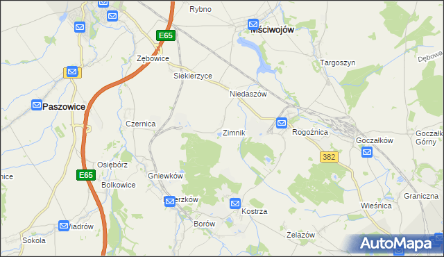 mapa Zimnik gmina Mściwojów, Zimnik gmina Mściwojów na mapie Targeo