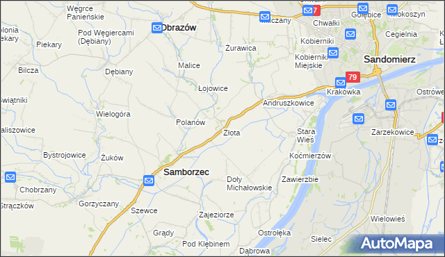 mapa Złota gmina Samborzec, Złota gmina Samborzec na mapie Targeo
