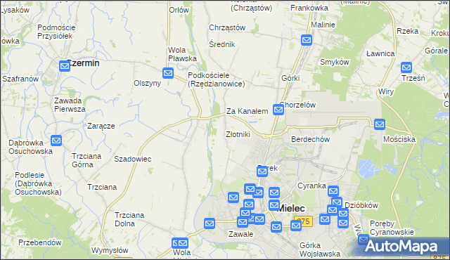 mapa Złotniki gmina Mielec, Złotniki gmina Mielec na mapie Targeo