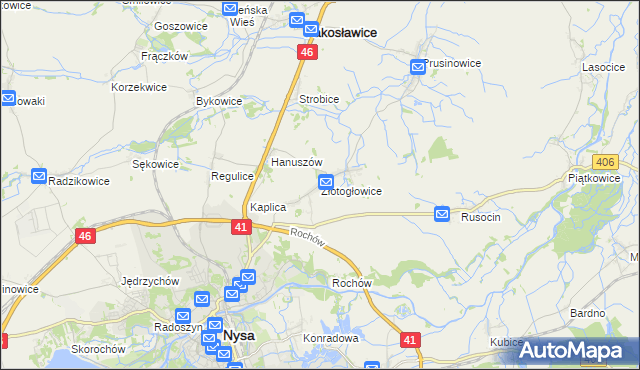 mapa Złotogłowice, Złotogłowice na mapie Targeo