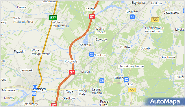 mapa Złotokłos, Złotokłos na mapie Targeo