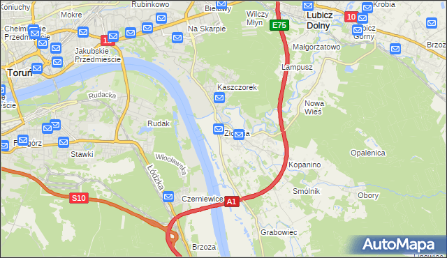 mapa Złotoria gmina Lubicz, Złotoria gmina Lubicz na mapie Targeo