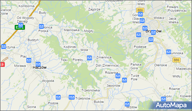 mapa Zmiennica, Zmiennica na mapie Targeo