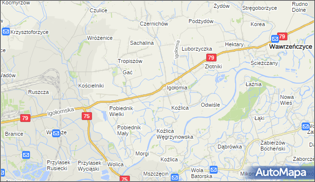 mapa Zofipole gmina Igołomia-Wawrzeńczyce, Zofipole gmina Igołomia-Wawrzeńczyce na mapie Targeo