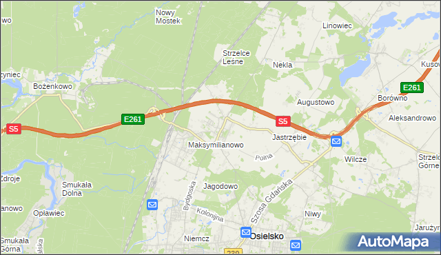 mapa Żołędowo gmina Osielsko, Żołędowo gmina Osielsko na mapie Targeo