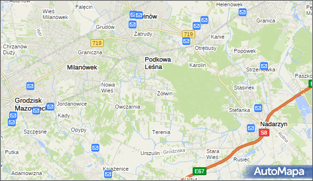 mapa Żółwin gmina Brwinów, Żółwin gmina Brwinów na mapie Targeo