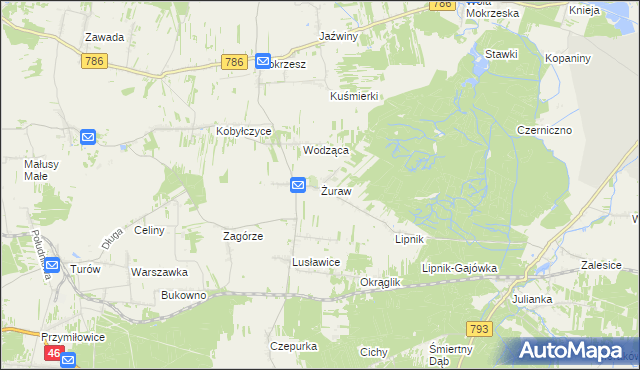 mapa Żuraw gmina Janów, Żuraw gmina Janów na mapie Targeo