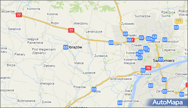 mapa Żurawica gmina Obrazów, Żurawica gmina Obrazów na mapie Targeo