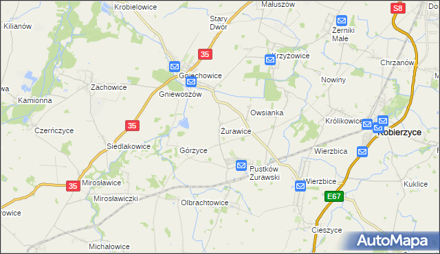 mapa Żurawice gmina Kobierzyce, Żurawice gmina Kobierzyce na mapie Targeo