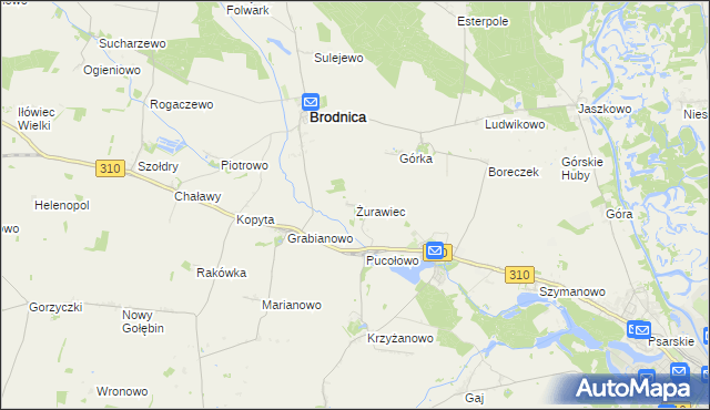 mapa Żurawiec gmina Brodnica, Żurawiec gmina Brodnica na mapie Targeo