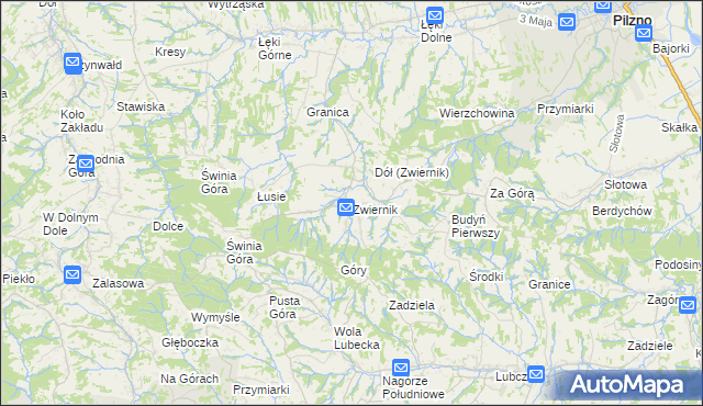 mapa Zwiernik gmina Pilzno, Zwiernik gmina Pilzno na mapie Targeo