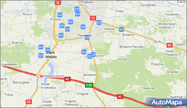 mapa Żychlin gmina Stare Miasto, Żychlin gmina Stare Miasto na mapie Targeo