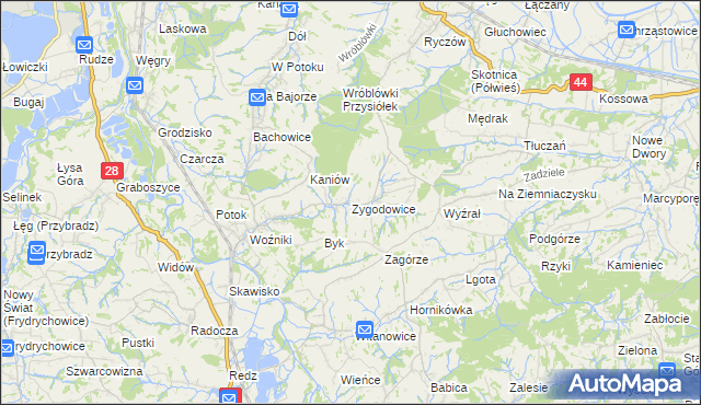 mapa Zygodowice, Zygodowice na mapie Targeo