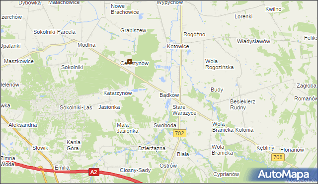 mapa Bądków gmina Zgierz, Bądków gmina Zgierz na mapie Targeo