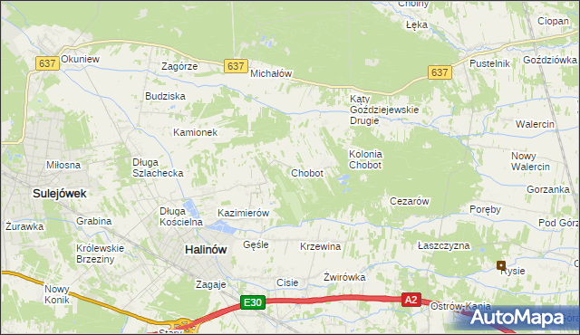 mapa Chobot gmina Halinów, Chobot gmina Halinów na mapie Targeo