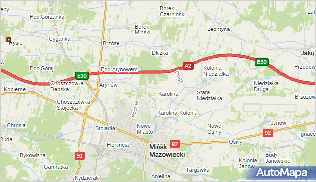 mapa Karolina gmina Mińsk Mazowiecki, Karolina gmina Mińsk Mazowiecki na mapie Targeo