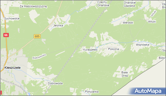 mapa Kuraszewo gmina Kleszczele, Kuraszewo gmina Kleszczele na mapie Targeo