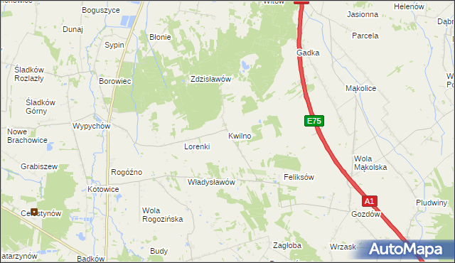 mapa Kwilno gmina Zgierz, Kwilno gmina Zgierz na mapie Targeo