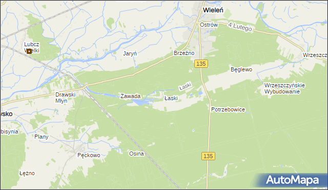 mapa Łaski gmina Wieleń, Łaski gmina Wieleń na mapie Targeo