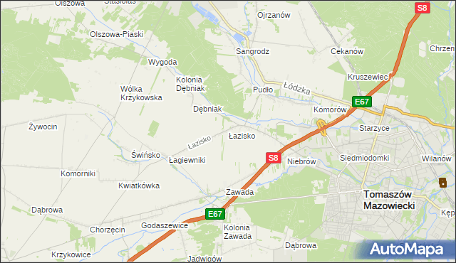 mapa Łazisko gmina Tomaszów Mazowiecki, Łazisko gmina Tomaszów Mazowiecki na mapie Targeo