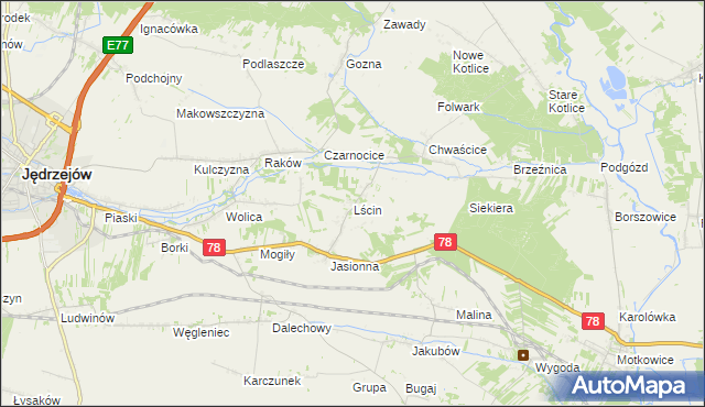 mapa Lścin, Lścin na mapie Targeo