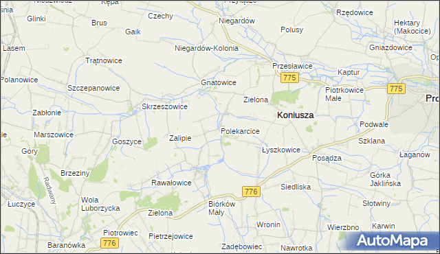 mapa Polekarcice, Polekarcice na mapie Targeo