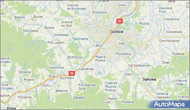 mapa Ropica Polska, Ropica Polska na mapie Targeo